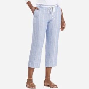 Linen Blend Tommy Bahama Striping Silver Crop Pants In Espionage Blue 12